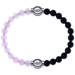 Apollon - Collection MiX Femme - quartz rose - diamètre 6mm - longueur 9,25cm + onyx - diamètre 6mm - longueur 9,25cm…