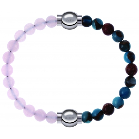 Apollon - Collection MiX Femme - quartz rose - diamètre 6mm - longueur 9,25cm + agate bleu clair, bronzite, pierre de so…