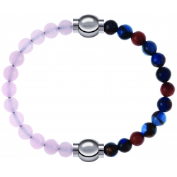 Apollon - Collection MiX Femme - quartz rose - diamètre 6mm - longueur 9,25cm + agate bleu foncé, bronzite, pierre de so…