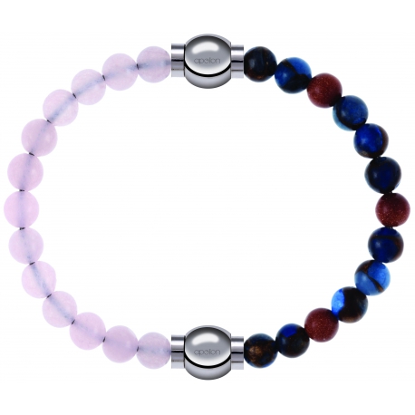 Apollon - Collection MiX Femme - quartz rose - diamètre 6mm - longueur 9,25cm + agate bleu foncé, bronzite, pierre de so…