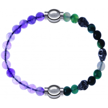 Apollon - Collection MiX Femme - améthyste - diamètre 6mm - longueur 9,25cm + agate - composants acier - longueur 9,25cm…