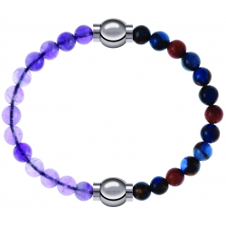 Apollon - Collection MiX Femme - améthyste - diamètre 6mm - longueur 9,25cm + agate bleu foncé, bronzite, pierre de sole…