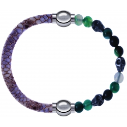 Apollon - Collection MiX Femme - cuir italien impression peau de serpent violet - diamètre 5mm - longueur 9,25cm + agate…