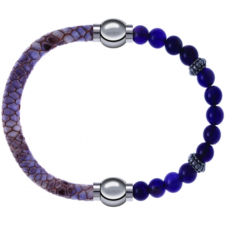 Apollon - Collection MiX Femme - cuir italien impression peau de serpent violet - diamètre 5mm - longueur 9,25cm + améth…