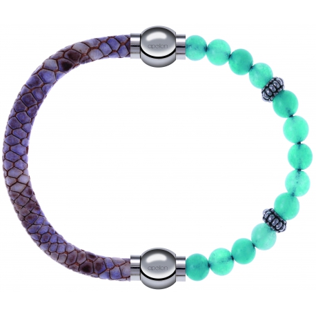 Apollon - Collection MiX Femme - cuir italien impression peau de serpent violet - diamètre 5mm - longueur 9,25cm + jade …