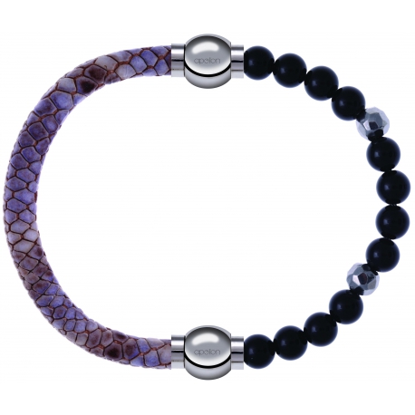 Apollon - Collection MiX Femme - cuir italien impression peau de serpent violet - diamètre 5mm - longueur 9,25cm + onyx …