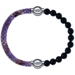 Apollon - Collection MiX Femme - cuir italien impression peau de serpent violet - diamètre 5mm - longueur 9,25cm + onyx …