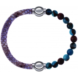 Apollon - Collection MiX Femme - cuir italien impression peau de serpent violet - diamètre 5mm - longueur 9,25cm + agate…