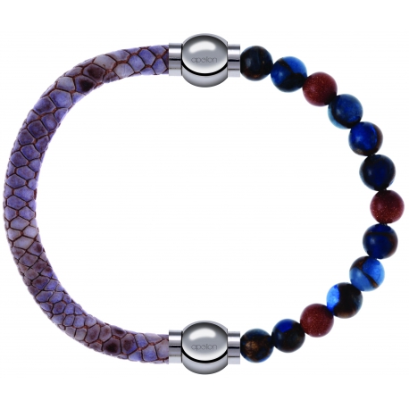 Apollon - Collection MiX Femme - cuir italien impression peau de serpent violet - diamètre 5mm - longueur 9,25cm + agate…