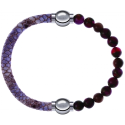 Apollon - Collection MiX Femme - cuir italien impression peau de serpent violet - diamètre 5mm - longueur 9,25cm + agate…