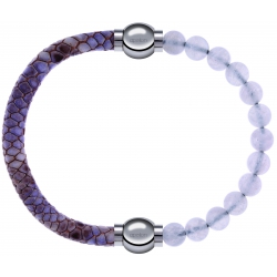 Apollon - Collection MiX Femme - cuir italien impression peau de serpent violet - diamètre 5mm - longueur 9,25cm + pierr…