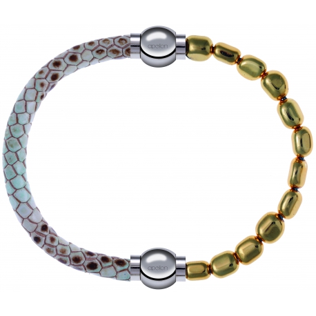 Apollon - Collection MiX Femme - cuir italien impression peau de serpent vert - diamètre 5mm - longueur 9,25cm + hématit…