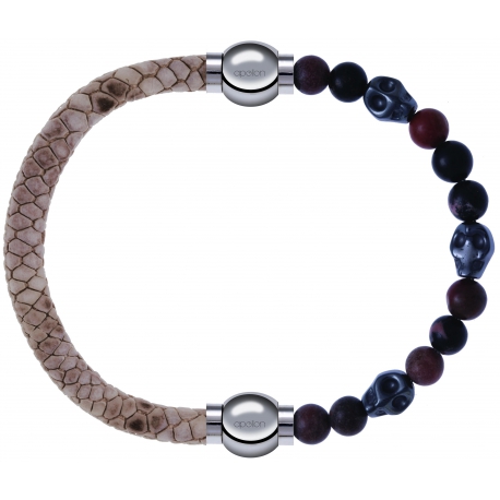 Apollon - Collection MiX Femme - cuir italien impression peau de serpent - diamètre 5mm - longueur 9,25cm + rhodonite - …