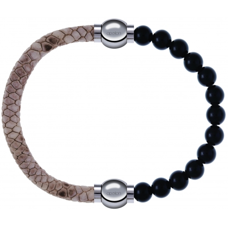 Apollon - Collection MiX Femme - cuir italien impression peau de serpent - diamètre 5mm - longueur 9,25cm + onyx - diamè…