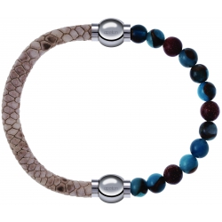 Apollon - Collection MiX Femme - cuir italien impression peau de serpent - diamètre 5mm - longueur 9,25cm + agate bleu c…
