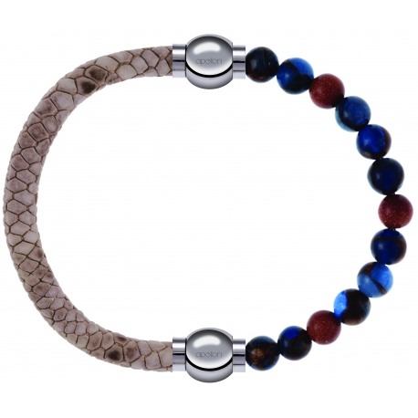 Apollon - Collection MiX Femme - cuir italien impression peau de serpent - diamètre 5mm - longueur 9,25cm + agate bleu f…