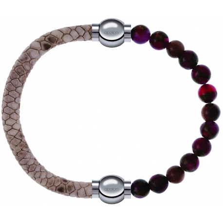 Apollon - Collection MiX Femme - cuir italien impression peau de serpent - diamètre 5mm - longueur 9,25cm + agate rouge,…