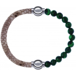 Apollon - Collection MiX Femme - cuir italien impression peau de serpent - diamètre 5mm - longueur 9,25cm + malachite - …