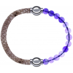 Apollon - Collection MiX Femme - cuir italien impression peau de serpent - diamètre 5mm - longueur 9,25cm + améthyste - …