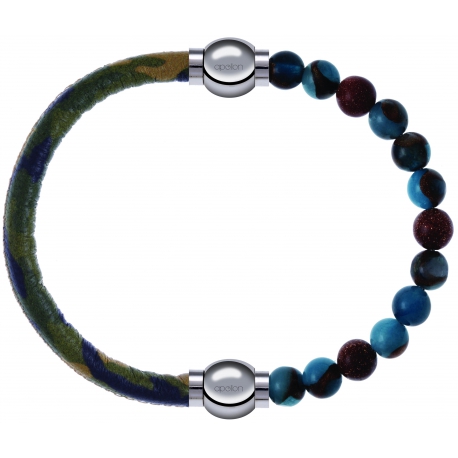 Apollon - Collection MiX Femme - cuir italien impression militaire kaki, jaune  - diamètre 5mm - longueur 9,25cm + agate…