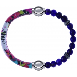 Apollon - Collection MiX Femme - cuir italien impression fleurs multicolores dominante rose  - diamètre 5mm - longueur 9…
