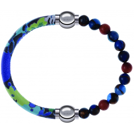 Apollon - Collection MiX Femme - cuir italien impression fleurs multicolores dominante bleue  - diamètre 5mm - longueur …