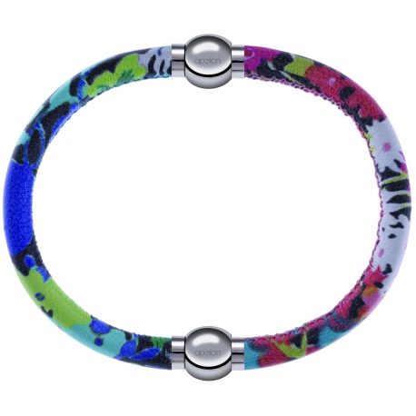 Apollon - Collection MiX Femme - cuir italien impression fleurs multicolores dominante bleue  - diamètre 5mm - longueur …