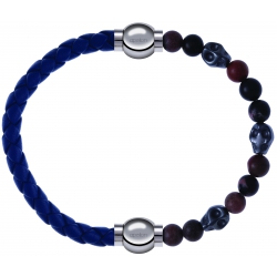 Apollon - Collection MiX Femme - cuir tressé italien bleu foncé - diamètre 5mm - longueur 9,25cm + rhodonite - composant…