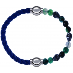 Apollon - Collection MiX Femme - cuir tressé italien bleu foncé - diamètre 5mm - longueur 9,25cm + agate - composants ac…