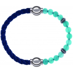 Apollon - Collection MiX Femme - cuir tressé italien bleu foncé - diamètre 5mm - longueur 9,25cm + jade verte - composan…