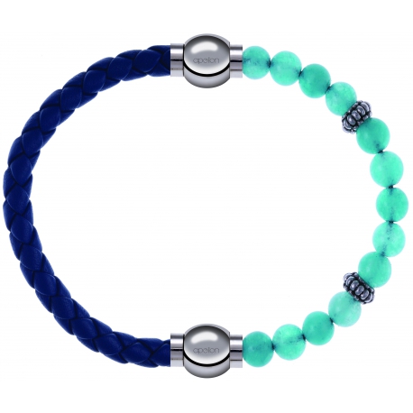 Apollon - Collection MiX Femme - cuir tressé italien bleu foncé - diamètre 5mm - longueur 9,25cm + jade verte - composan…