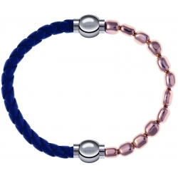 Apollon - Collection MiX Femme - cuir tressé italien bleu foncé - diamètre 5mm - longueur 9,25cm + hématite rosé - diamè…