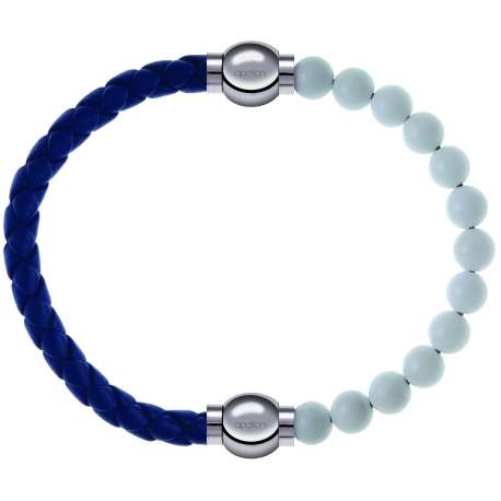 Apollon - Collection MiX Femme - cuir tressé italien bleu foncé - diamètre 5mm - longueur 9,25cm + agate blanche - diamè…