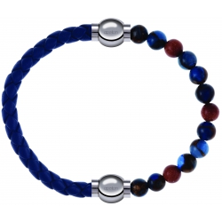 Apollon - Collection MiX Femme - cuir tressé italien bleu foncé - diamètre 5mm - longueur 9,25cm + agate bleu foncé, bro…