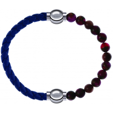 Apollon - Collection MiX Femme - cuir tressé italien bleu foncé - diamètre 5mm - longueur 9,25cm + agate rouge, bronzite…