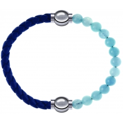 Apollon - Collection MiX Femme - cuir tressé italien bleu foncé - diamètre 5mm - longueur 9,25cm + jade bleue - diamètre…