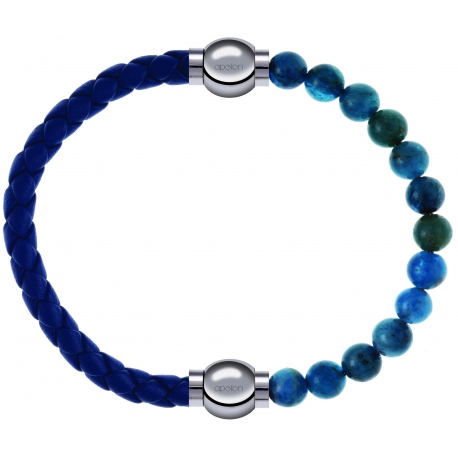 Apollon - Collection MiX Femme - cuir tressé italien bleu foncé - diamètre 5mm - longueur 9,25cm + apatite - diamètre 6m…