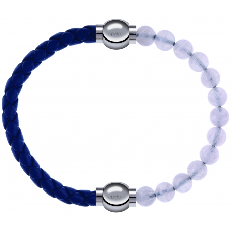 Apollon - Collection MiX Femme - cuir tressé italien bleu foncé - diamètre 5mm - longueur 9,25cm + pierre de lune - diam…