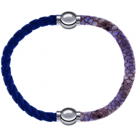 Apollon - Collection MiX Femme - cuir tressé italien bleu foncé - diamètre 5mm - longueur 9,25cm + cuir italien impressi…