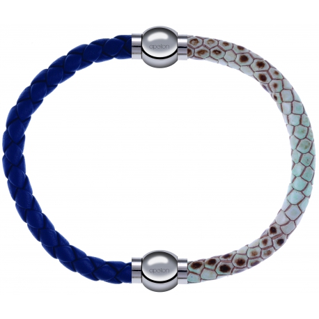 Apollon - Collection MiX Femme - cuir tressé italien bleu foncé - diamètre 5mm - longueur 9,25cm + cuir italien impressi…