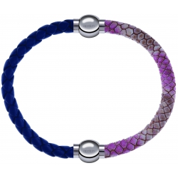Apollon - Collection MiX Femme - cuir tressé italien bleu foncé - diamètre 5mm - longueur 9,25cm + cuir italien impressi…