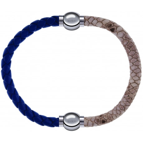 Apollon - Collection MiX Femme - cuir tressé italien bleu foncé - diamètre 5mm - longueur 9,25cm + cuir italien impressi…