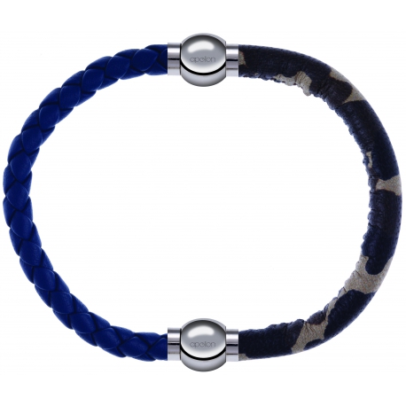 Apollon - Collection MiX Femme - cuir tressé italien bleu foncé - diamètre 5mm - longueur 9,25cm + cuir italien impressi…