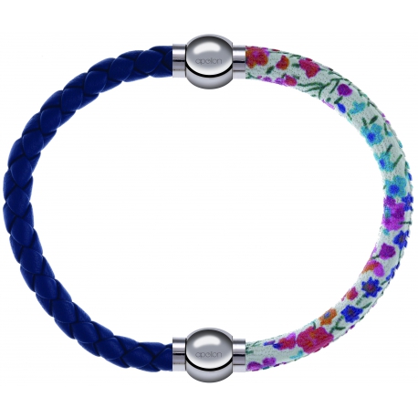 Apollon - Collection MiX Femme - cuir tressé italien bleu foncé - diamètre 5mm - longueur 9,25cm + cuir italien impressi…