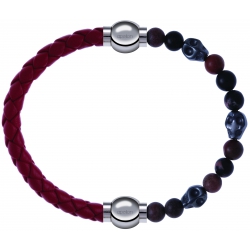 Apollon - Collection MiX Femme - cuir tressé italien rouge - diamètre 5mm - longueur 9,25cm + rhodonite - composants aci…