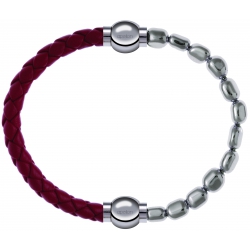 Apollon - Collection MiX Femme - cuir tressé italien rouge - diamètre 5mm - longueur 9,25cm + hématite - diamètre 6mm - …