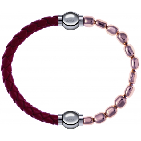 Apollon - Collection MiX Femme - cuir tressé italien rouge - diamètre 5mm - longueur 9,25cm + hématite rosé - diamètre 6…