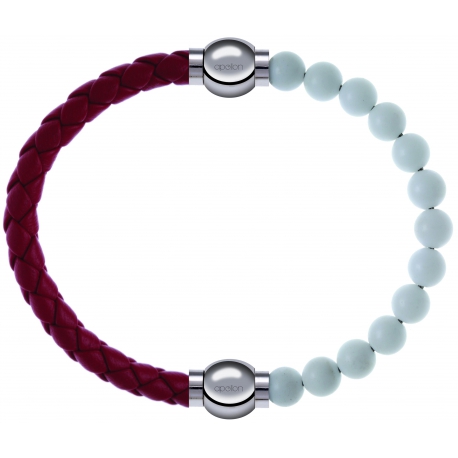 Apollon - Collection MiX Femme - cuir tressé italien rouge - diamètre 5mm - longueur 9,25cm + agate blanche - diamètre 6…