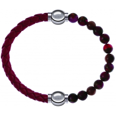 Apollon - Collection MiX Femme - cuir tressé italien rouge - diamètre 5mm - longueur 9,25cm + agate rouge, bronzite, pie…