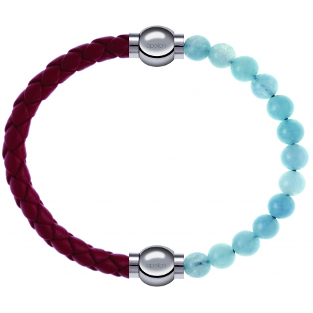 Apollon - Collection MiX Femme - cuir tressé italien rouge - diamètre 5mm - longueur 9,25cm + jade bleue - diamètre 6mm …